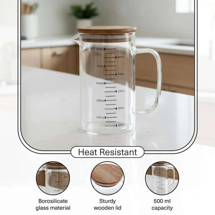 Neoflam Borosilicate Glass Measuring Mug With Lid 500Ml -Clear Pan Home
