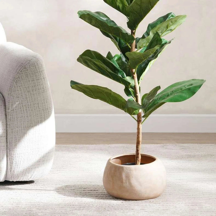 Nico Stoneware Planter With Gold Finish 27X27X16.5Cm - Beige Pan Home