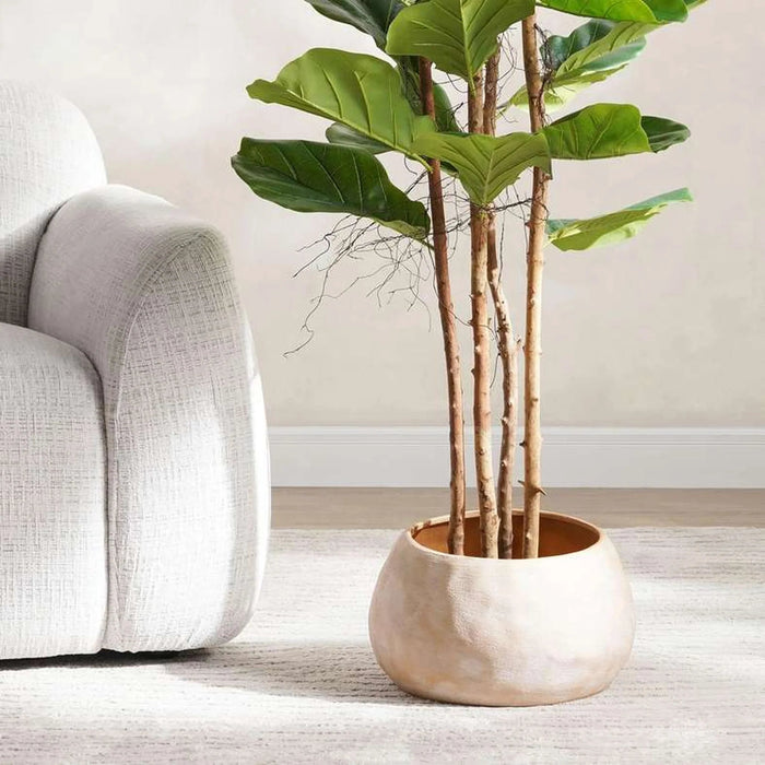 Nico Stoneware Planter With Gold Finish 34X34X20Cm - Beige Pan Home