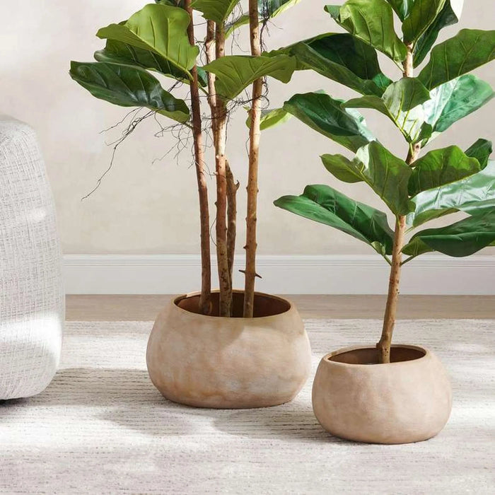 Nico Stoneware Planter With Gold Finish 34X34X20Cm - Beige Pan Home