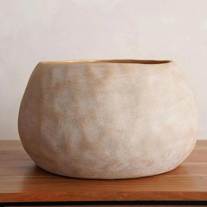 Nico Stoneware Planter With Gold Finish 34X34X20Cm - Beige Pan Home