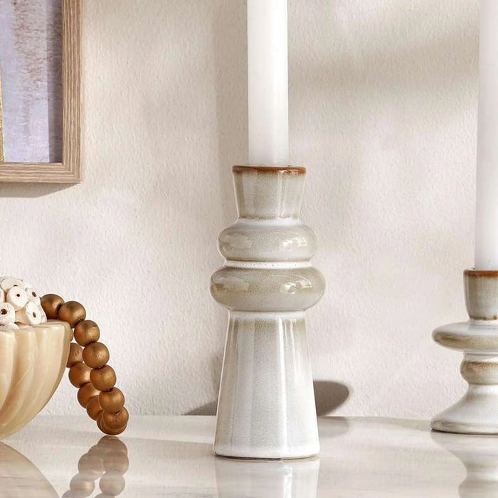 Niva Ceramic Taper Candle Holder 6.5X6.5X16Cm - Beige