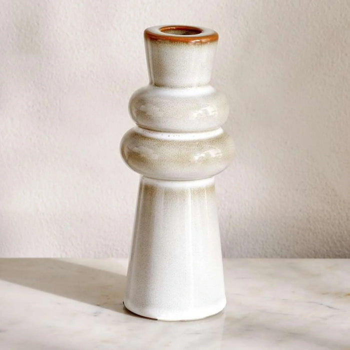 Niva Ceramic Taper Candle Holder 6.5X6.5X16Cm - Beige
