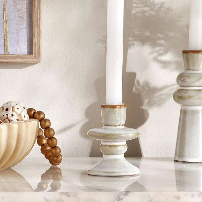 Niva Ceramic Taper Candle Holder 7X7X9.5Cm - Beige