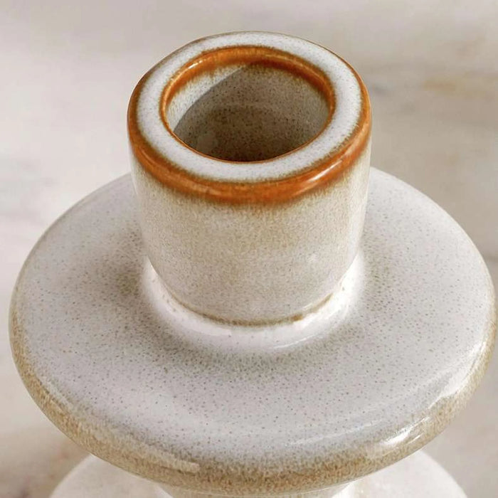 Niva Ceramic Taper Candle Holder 7X7X9.5Cm - Beige
