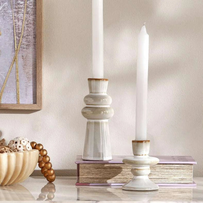 Niva Ceramic Taper Candle Holder 7X7X9.5Cm - Beige