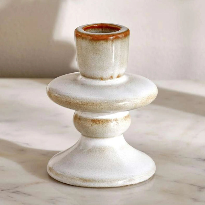 Niva Ceramic Taper Candle Holder 7X7X9.5Cm - Beige