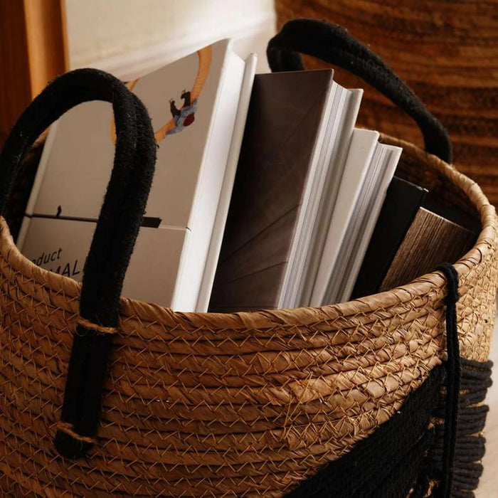 Nomadic Cattail Grass Decorative Basket Dia 30X26Cm - Natural Pan Home