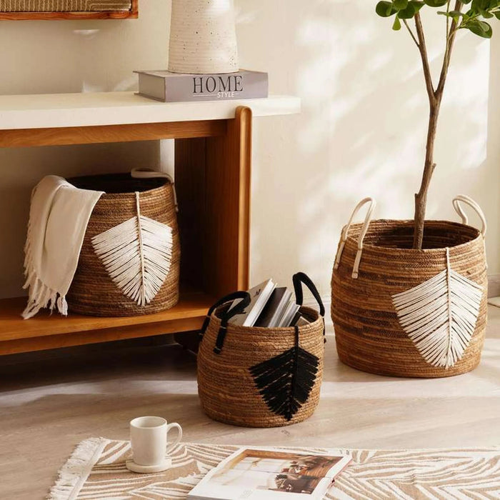Nomadic Cattail Grass Decorative Basket Dia 30X26Cm - Natural Pan Home