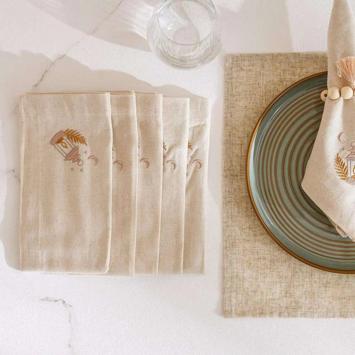 Noor Stitch Cotton Linen 6Piece Napkin Set 45X45Cm - Natural/Gold