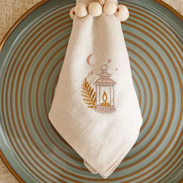 Noor Stitch Cotton Linen 6Piece Napkin Set 45X45Cm - Natural/Gold