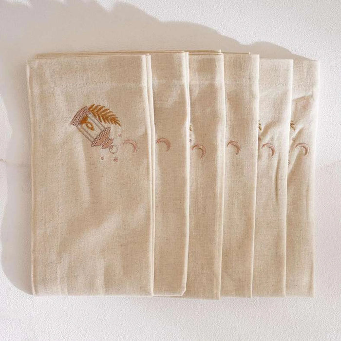 Noor Stitch Cotton Linen 6Piece Napkin Set 45X45Cm - Natural/Gold