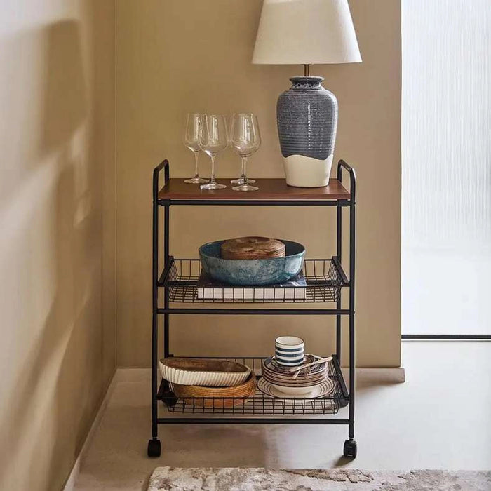 Notica 3-Tier Kitchen Trolley With Board - Black Pan Home