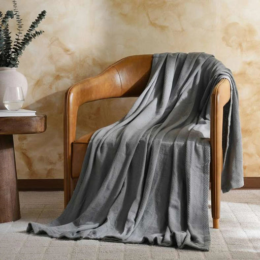 Nova Herringbone Cotton Blanket-220X240- Grey Pan Home