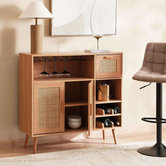 Oaktree Bar Cabinet With 2 Door 1 Drawer Rattan - Natural