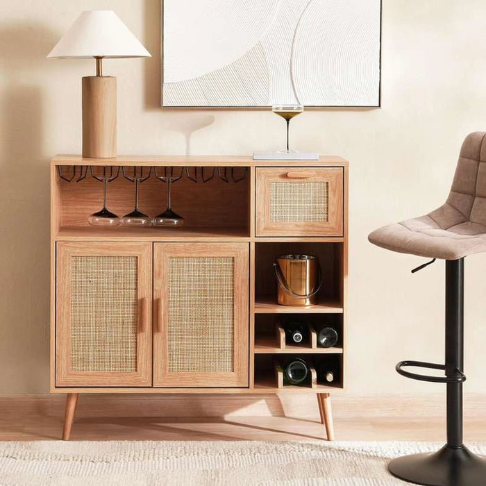 Oaktree Bar Cabinet With 2 Door 1 Drawer Rattan - Natural