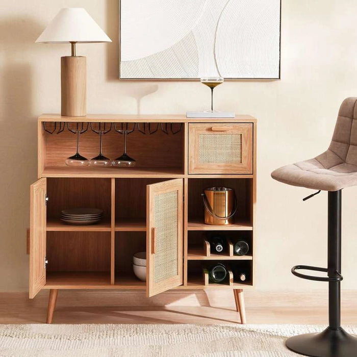 Oaktree Bar Cabinet With 2 Door 1 Drawer Rattan - Natural