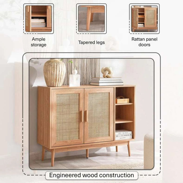 Oaktree Display Cabinet With 2 Door Rattan - Natural