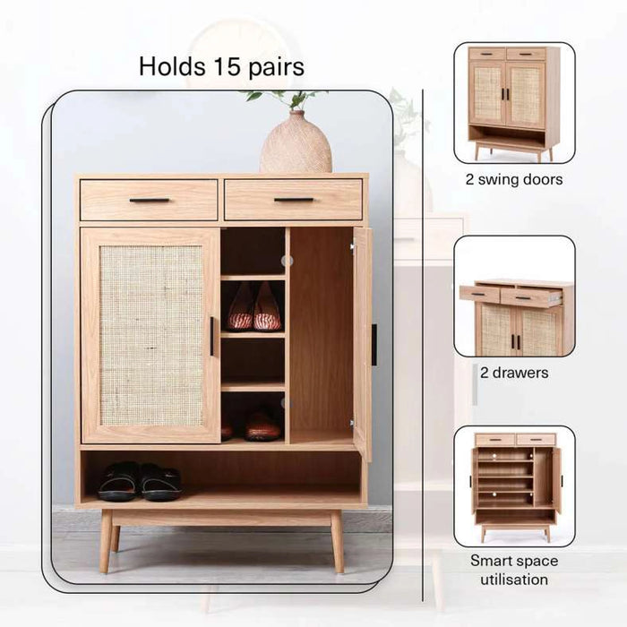 Oaktree Shoe Rack 15 Pairs With 2 Drawer - Natural
