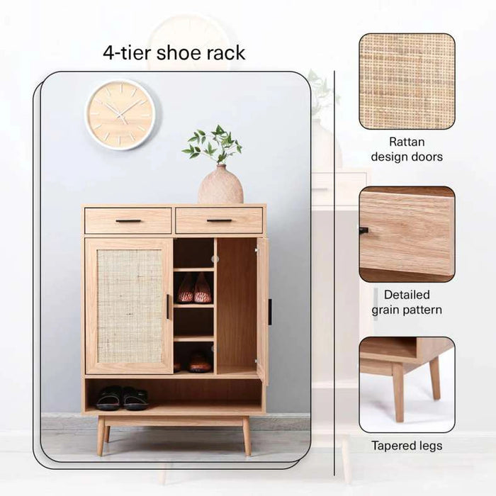 Oaktree Shoe Rack 15 Pairs With 2 Drawer - Natural