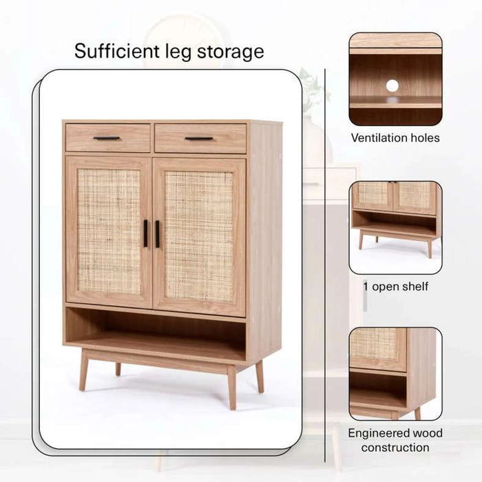 Oaktree Shoe Rack 15 Pairs With 2 Drawer - Natural