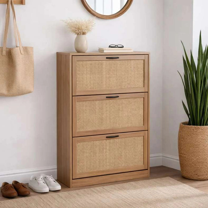 Oaktree Shoe Rack 18 Pairs With 3 Drawer - Natural Pan Home