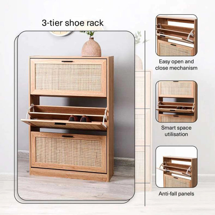 Oaktree Shoe Rack 18 Pairs With 3 Drawer - Natural Pan Home
