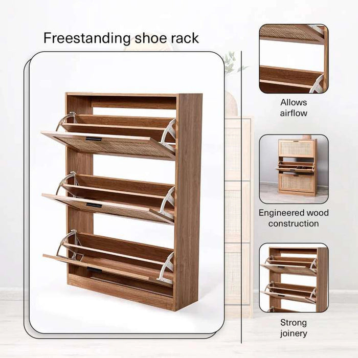Oaktree Shoe Rack 18 Pairs With 3 Drawer - Natural Pan Home