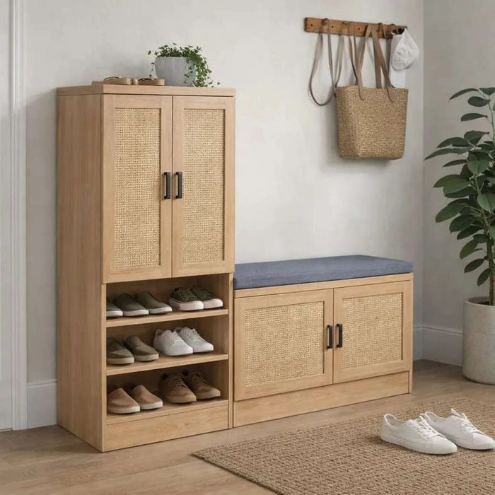 Oaktree Shoe Rack 24 Pairs With Bench Rattan - Natural