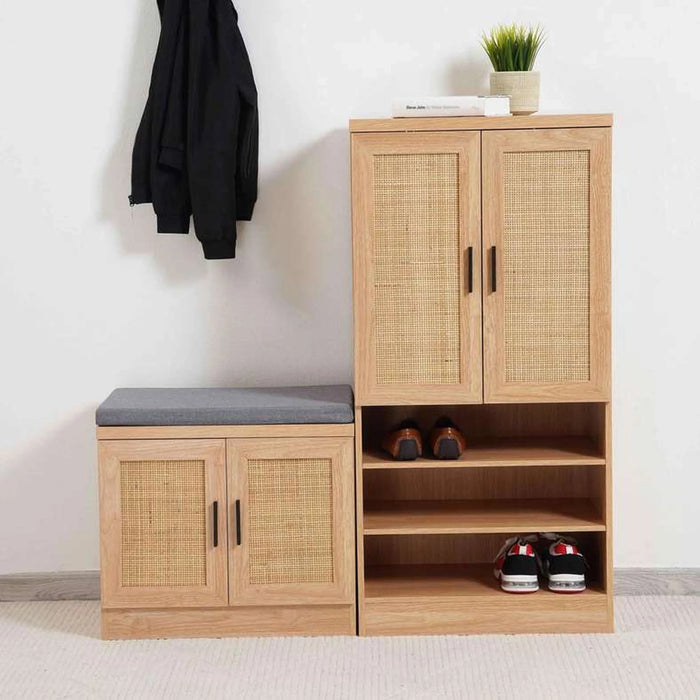 Oaktree Shoe Rack 24 Pairs With Bench Rattan - Natural