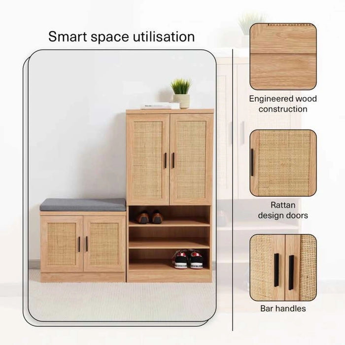 Oaktree Shoe Rack 24 Pairs With Bench Rattan - Natural