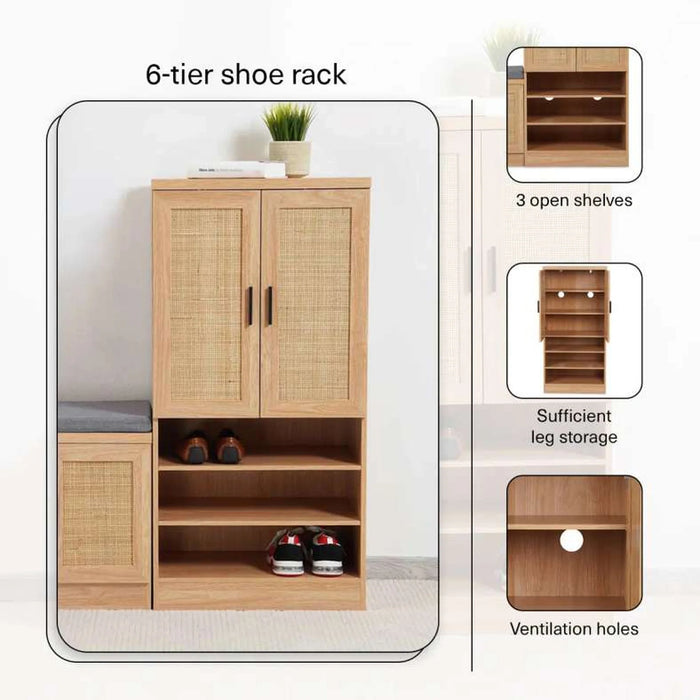 Oaktree Shoe Rack 24 Pairs With Bench Rattan - Natural