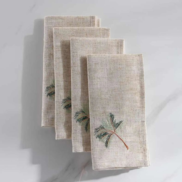 Oasis Embroidered 4Piece Napkin Set 45X45Cm-Natural/Green