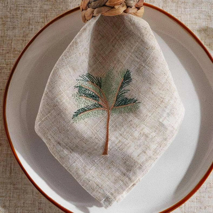 Oasis Embroidered 4Piece Napkin Set 45X45Cm-Natural/Green
