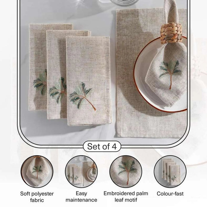 Oasis Embroidered 4Piece Napkin Set 45X45Cm-Natural/Green