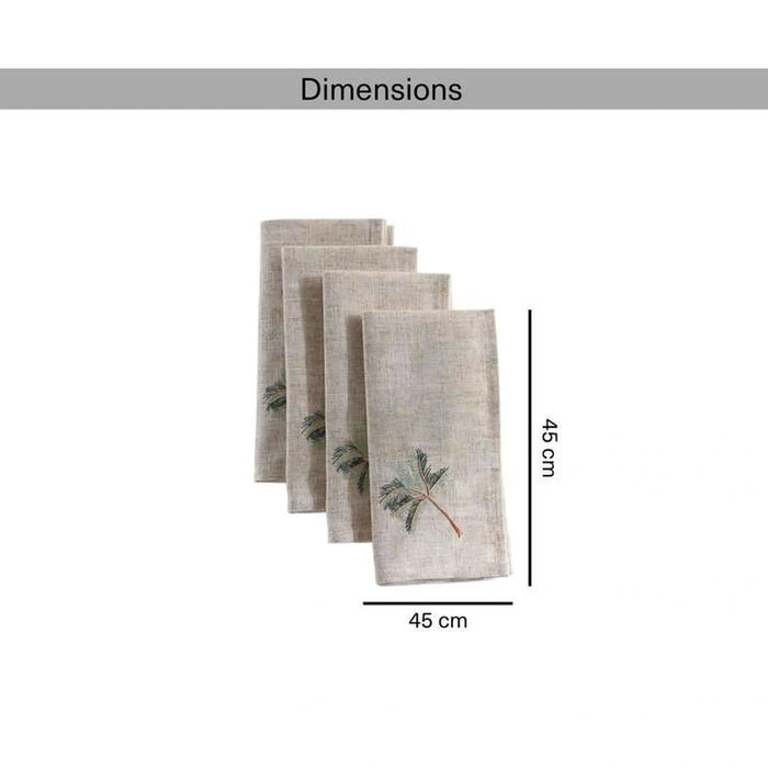 Oasis Embroidered 4Piece Napkin Set 45X45Cm-Natural/Green