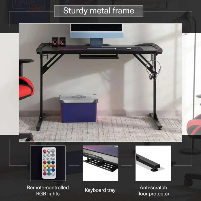 Oki Gaming Desk With Rgb Light - Black Pan Home