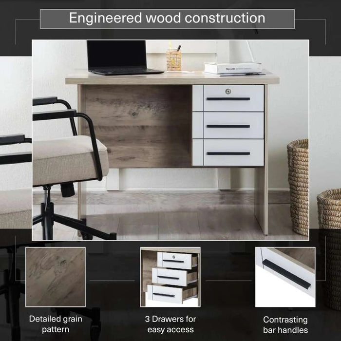 Omaha Office Desk - White Natural