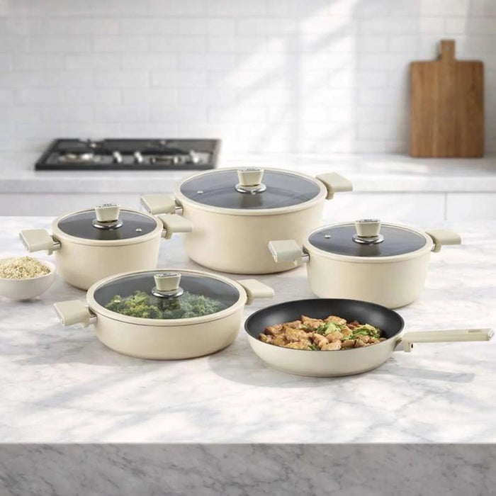 Oms Oyester 9-Piece Cookware Set - Beige Pan Home