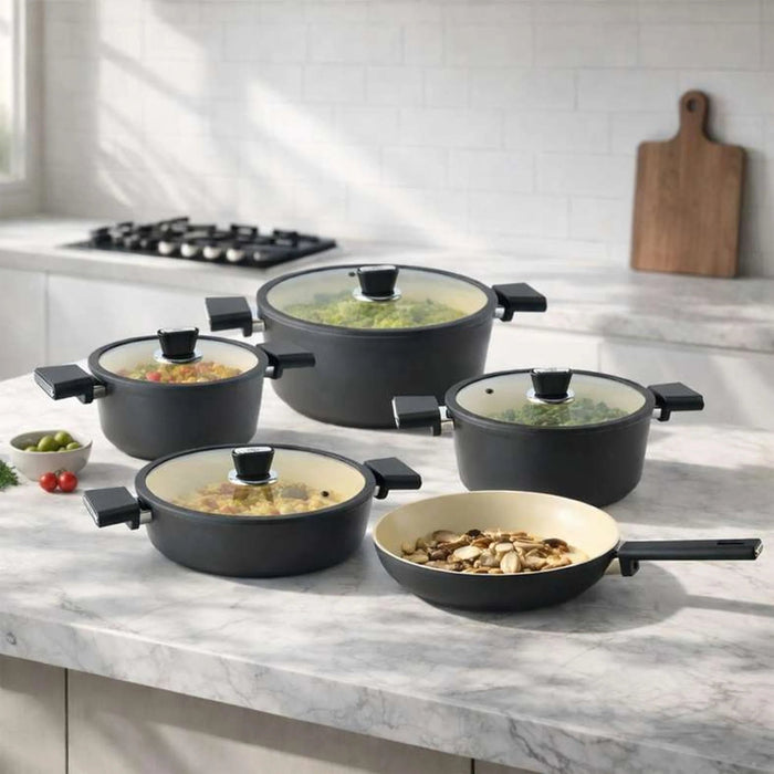 Oms Oyester 9-Piece Cookware Set - Black Pan Home