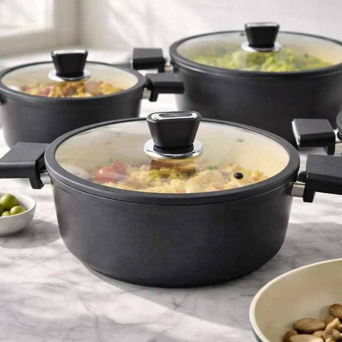 Oms Oyester 9-Piece Cookware Set - Black Pan Home