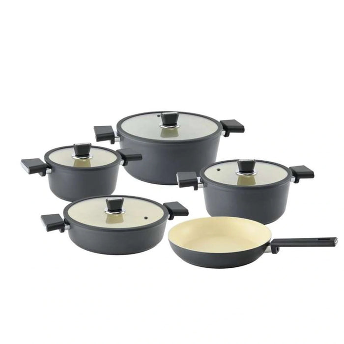 Oms Oyester 9-Piece Cookware Set - Black Pan Home