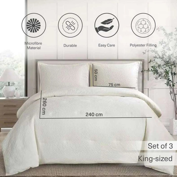 Opulence 3-Piece King Comforter Set 240X260Cm - Beige