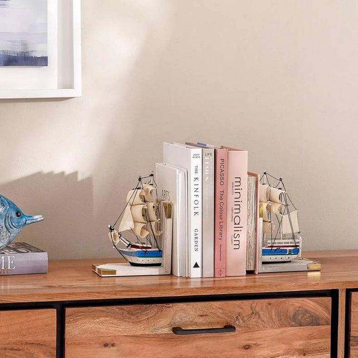 Orca Wooden Boat Bookend 30.5X8.5X21Cm - Grey Pan Home