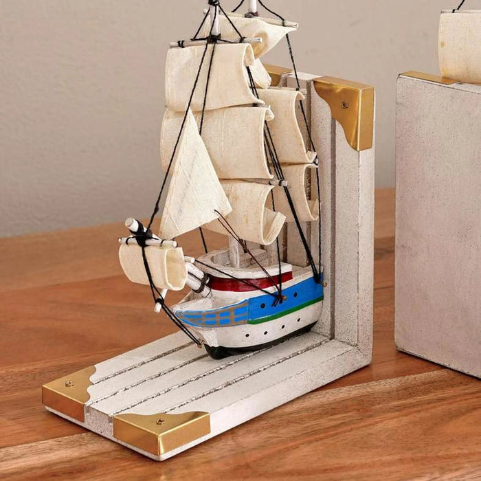Orca Wooden Boat Bookend 30.5X8.5X21Cm - Grey Pan Home