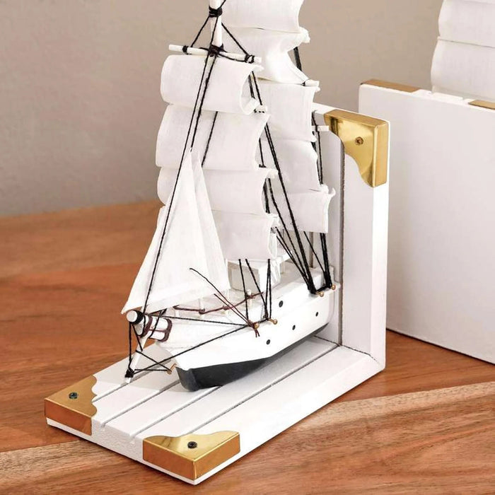 Orca Wooden Boat Bookend 30.5X9.5X23Cm - White Pan Home