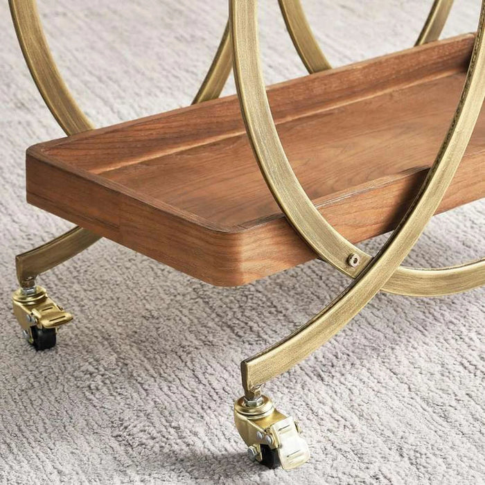 Orchard Serving Trolley 2 Tier Round - Gold & Natural