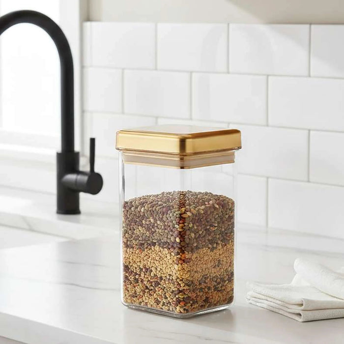 Orchid Acrylic Square Canister 1.2L -Clear & Gold Pan Home