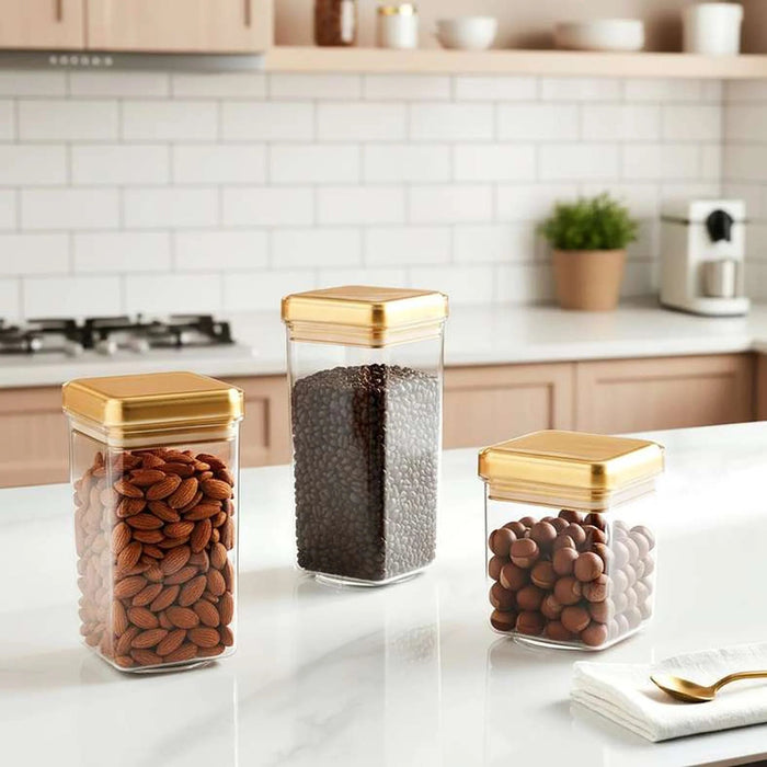 Orchid Acrylic Square Canister 1.2L -Clear & Gold Pan Home