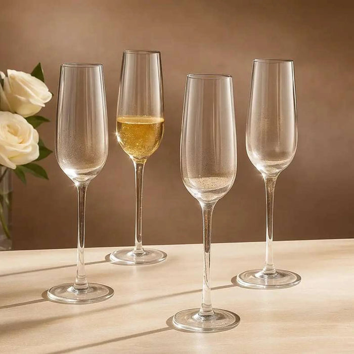 Oriana Gold Speckled 4-Piece Flute Glass Set 250Ml -Clear & Gold